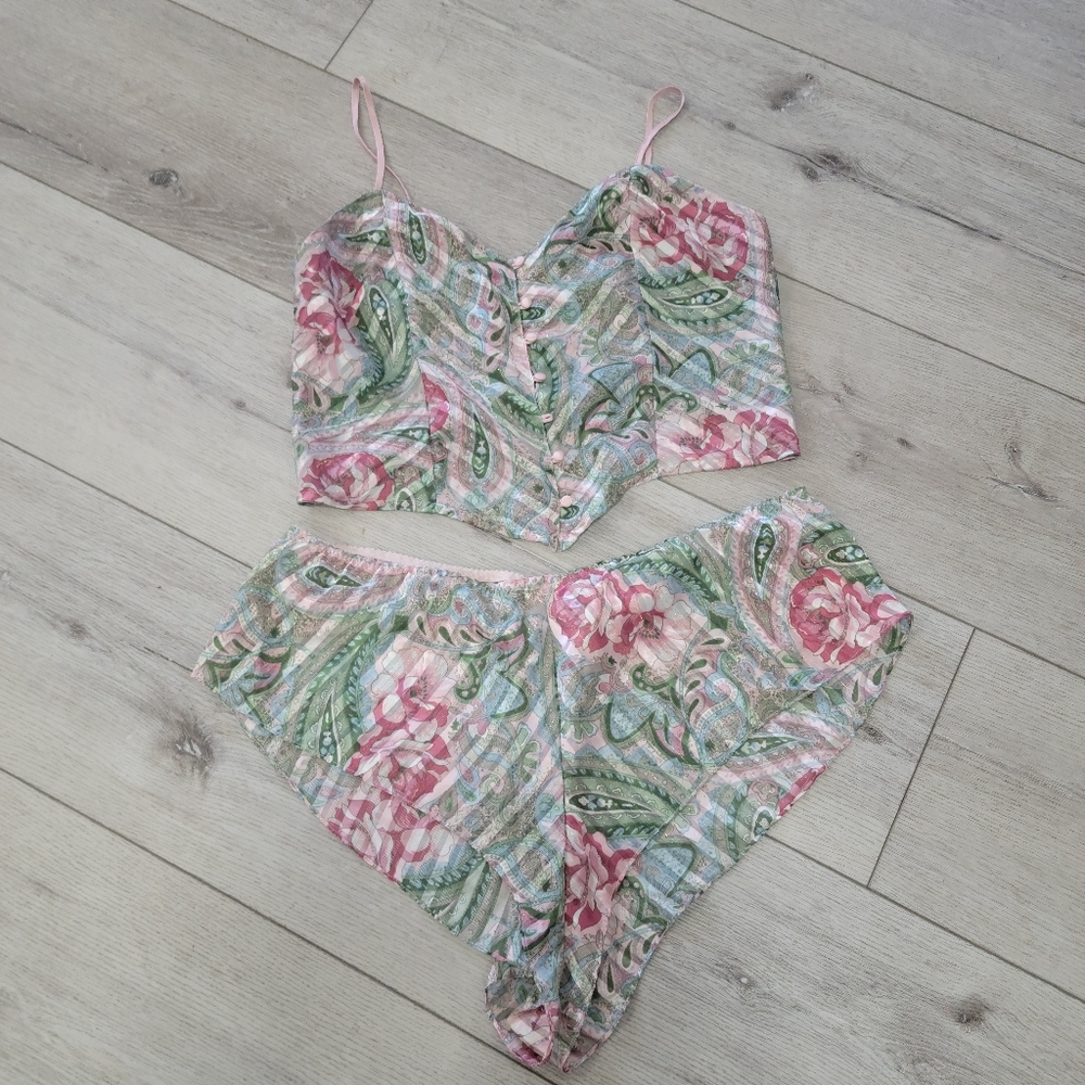 Victoria's Secret Pink and Green Chemise Set